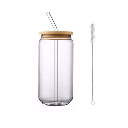 Glass Cup With Lid and Straw